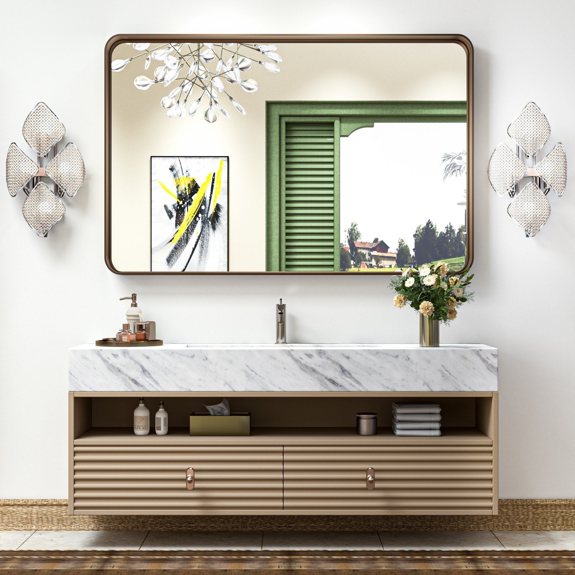 Miroir mural de salle de bain moderne à cadre en métal TokeShimi