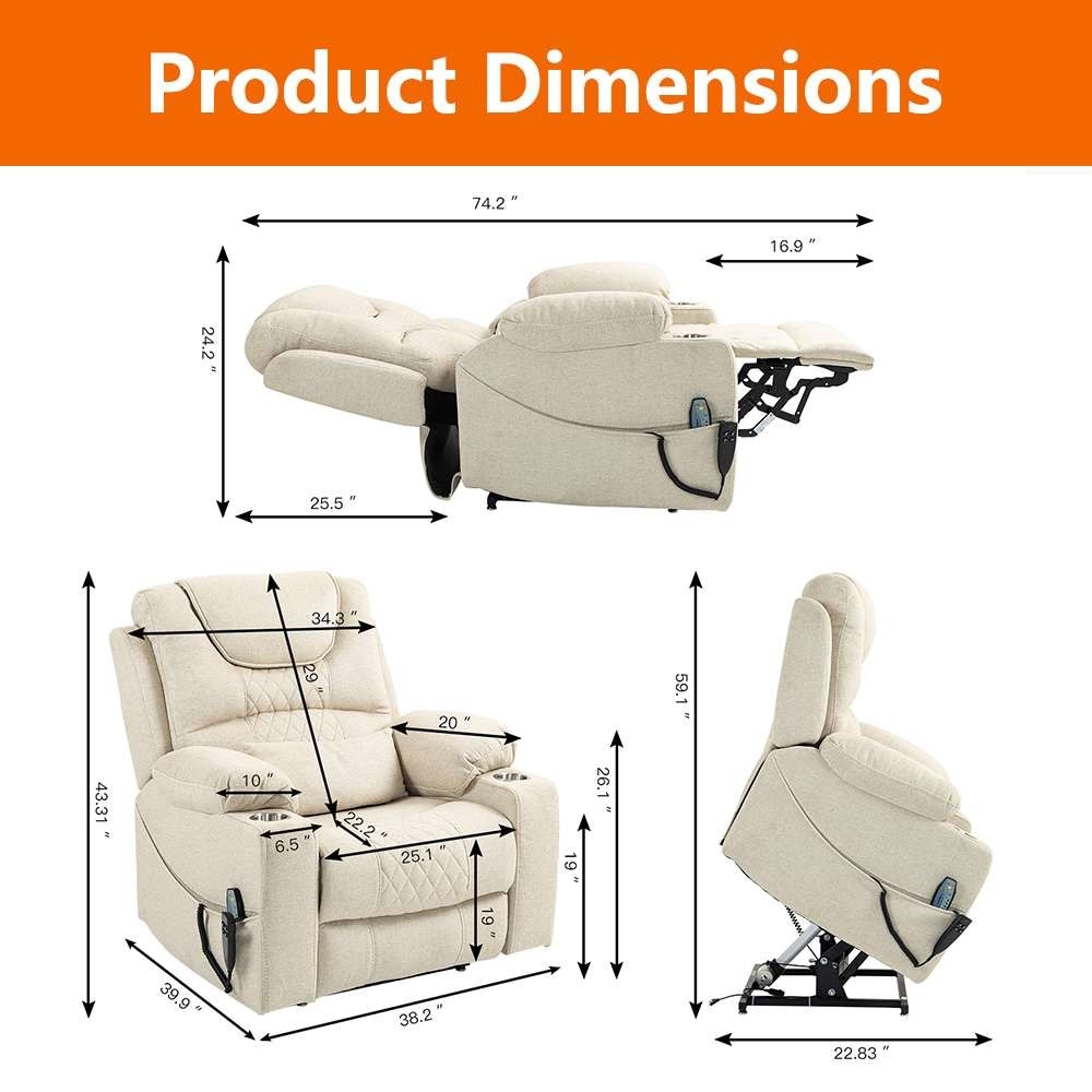 Fauteuil inclinable électrique surdimensionné à 180°, à double moteur et à commande indépendante, modèle phare amélioré