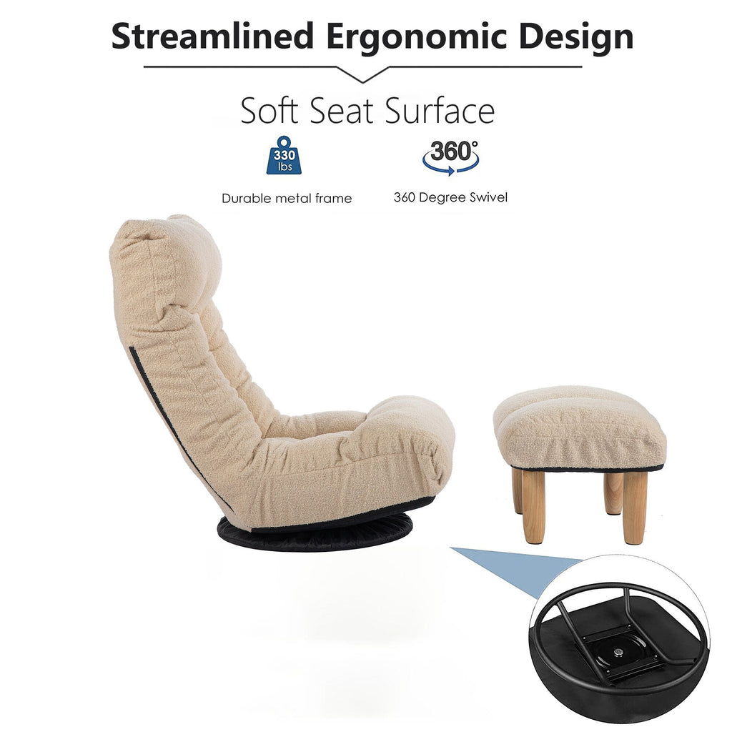 Ensemble de fauteuil inclinable rembourré sans accoudoirs avec pouf et appui-tête réglable