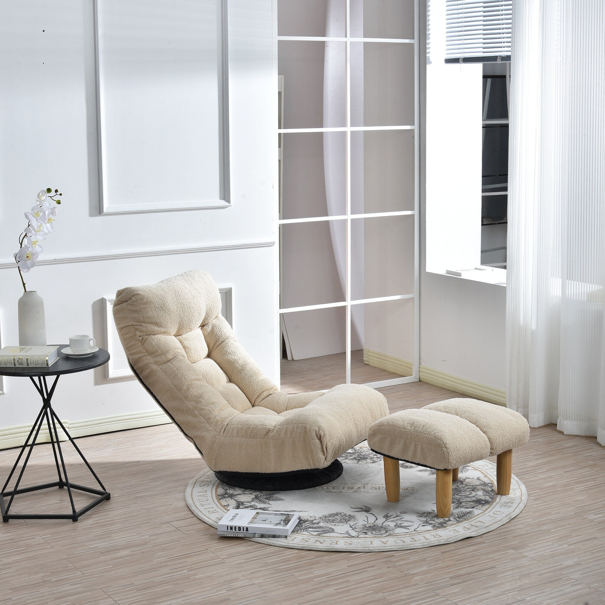 Ensemble de fauteuil inclinable rembourré sans accoudoirs avec pouf et appui-tête réglable