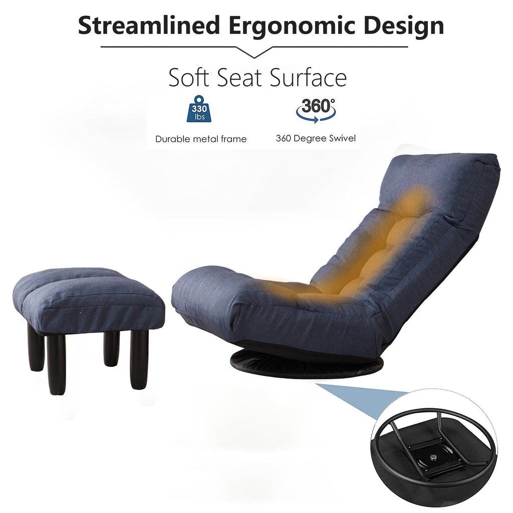 Ensemble de fauteuil inclinable rembourré sans accoudoirs avec pouf et appui-tête réglable