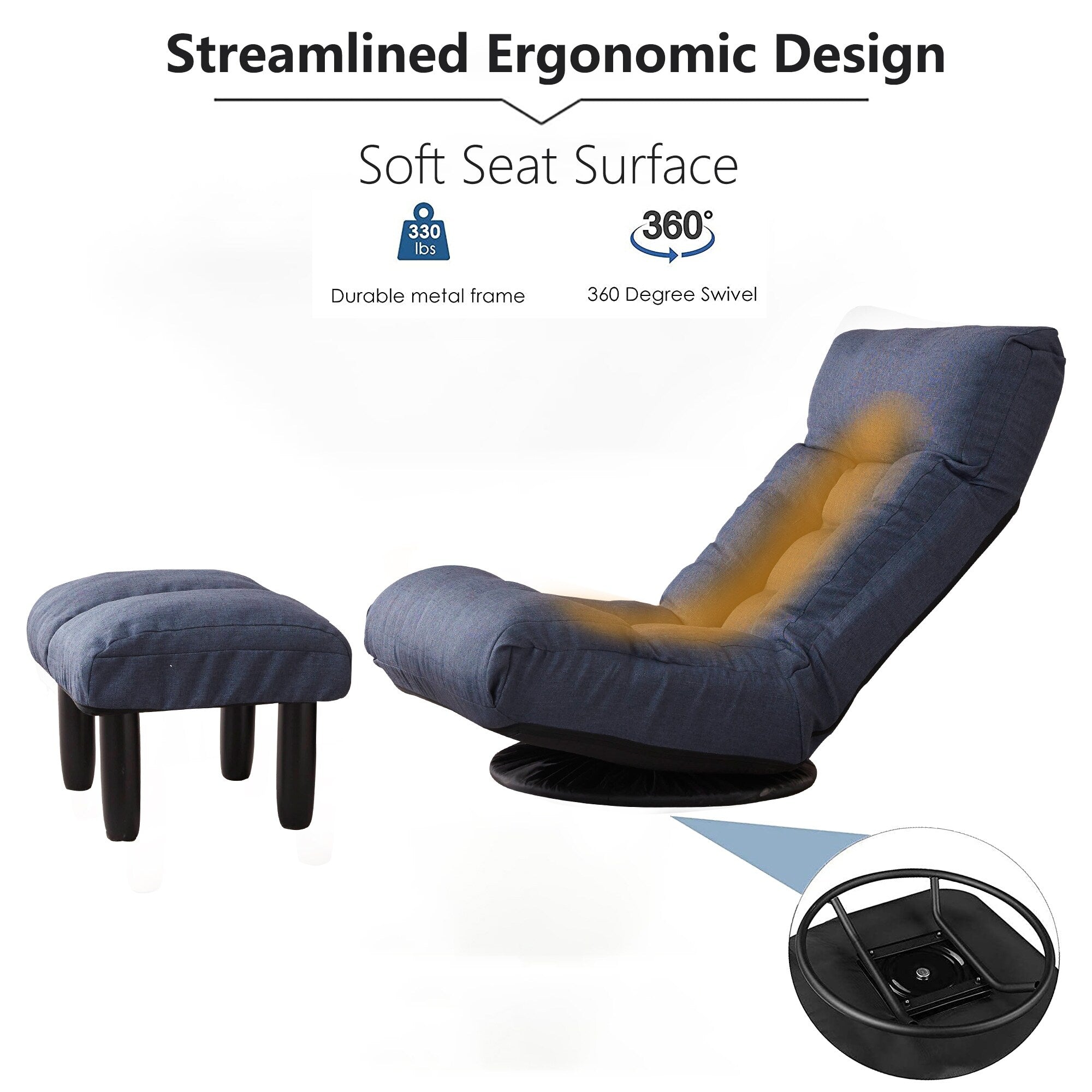 Ensemble de fauteuil inclinable rembourré sans accoudoirs avec pouf et appui-tête réglable