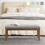 Banc d'entrée rembourré en tissu, banc de chambre pour bout de lit beige, bois massif 44 pouces