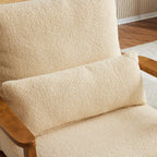 Fauteuil d'appoint rembourré en lin mélangé avec pieds en bois et un coussin beige