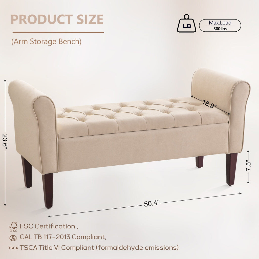 Banc de rangement rembourré, banc d'entrée avec dessus rabattable touffeté, 50,4 pouces