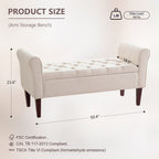 Banc de rangement rembourré, banc d'entrée avec dessus rabattable touffeté, 50,4 pouces