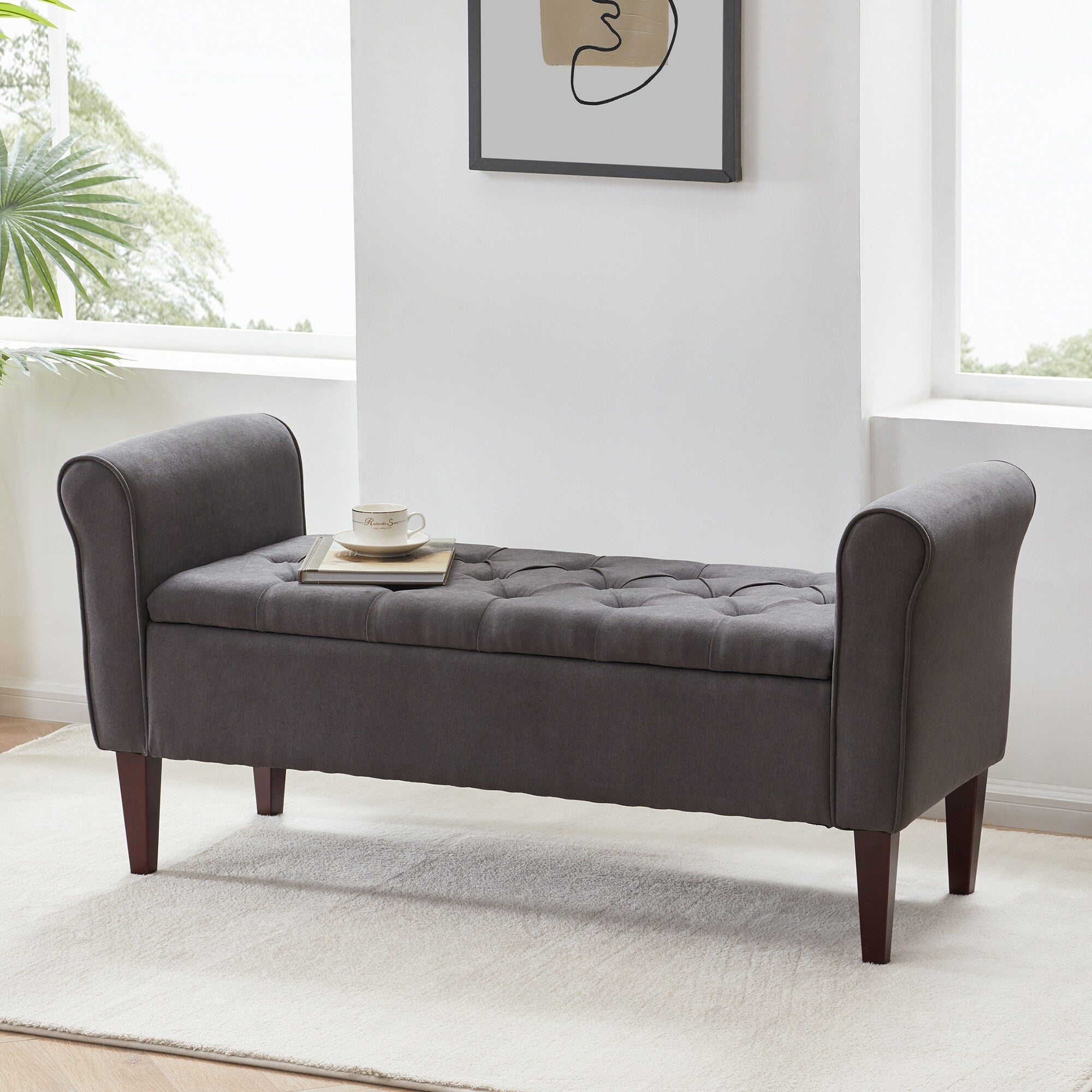 Banc de rangement rembourré, banc d'entrée avec dessus rabattable touffeté, 50,4 pouces