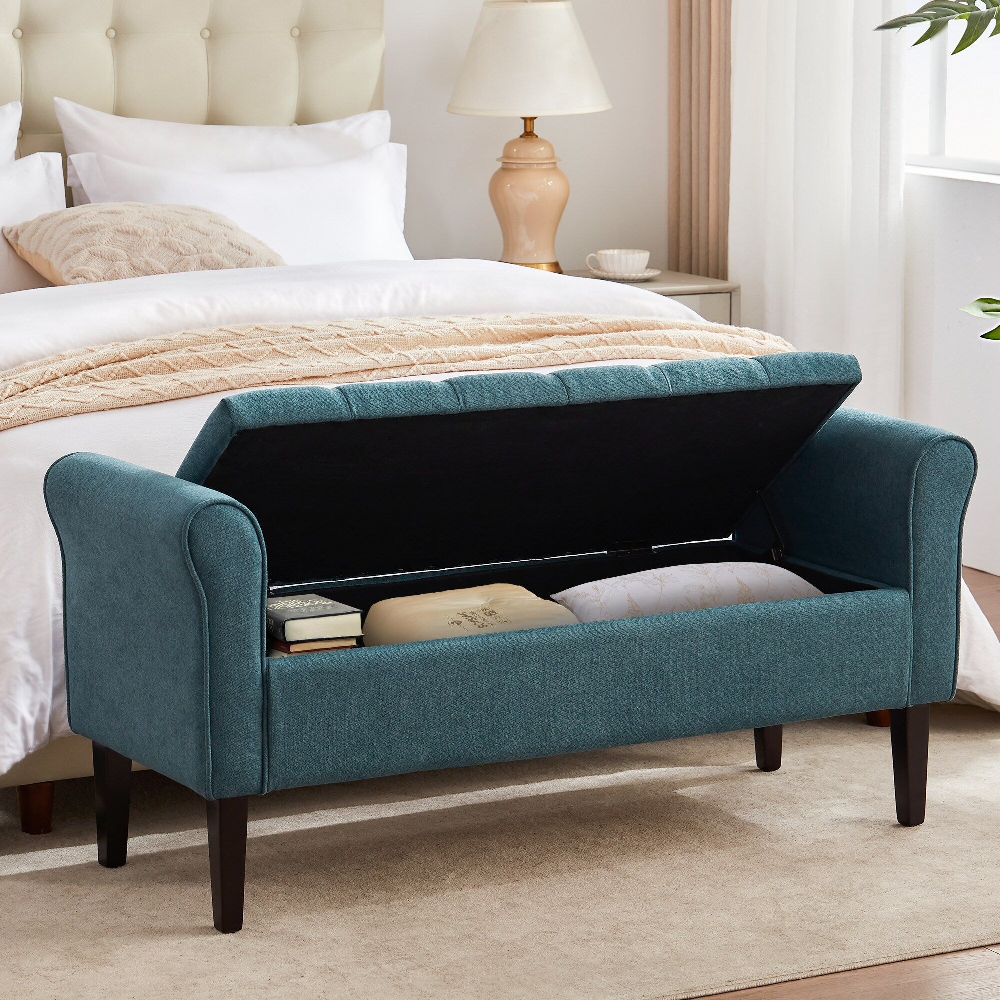 Banc de rangement rembourré, banc d'entrée avec dessus rabattable touffeté, 50,4 pouces