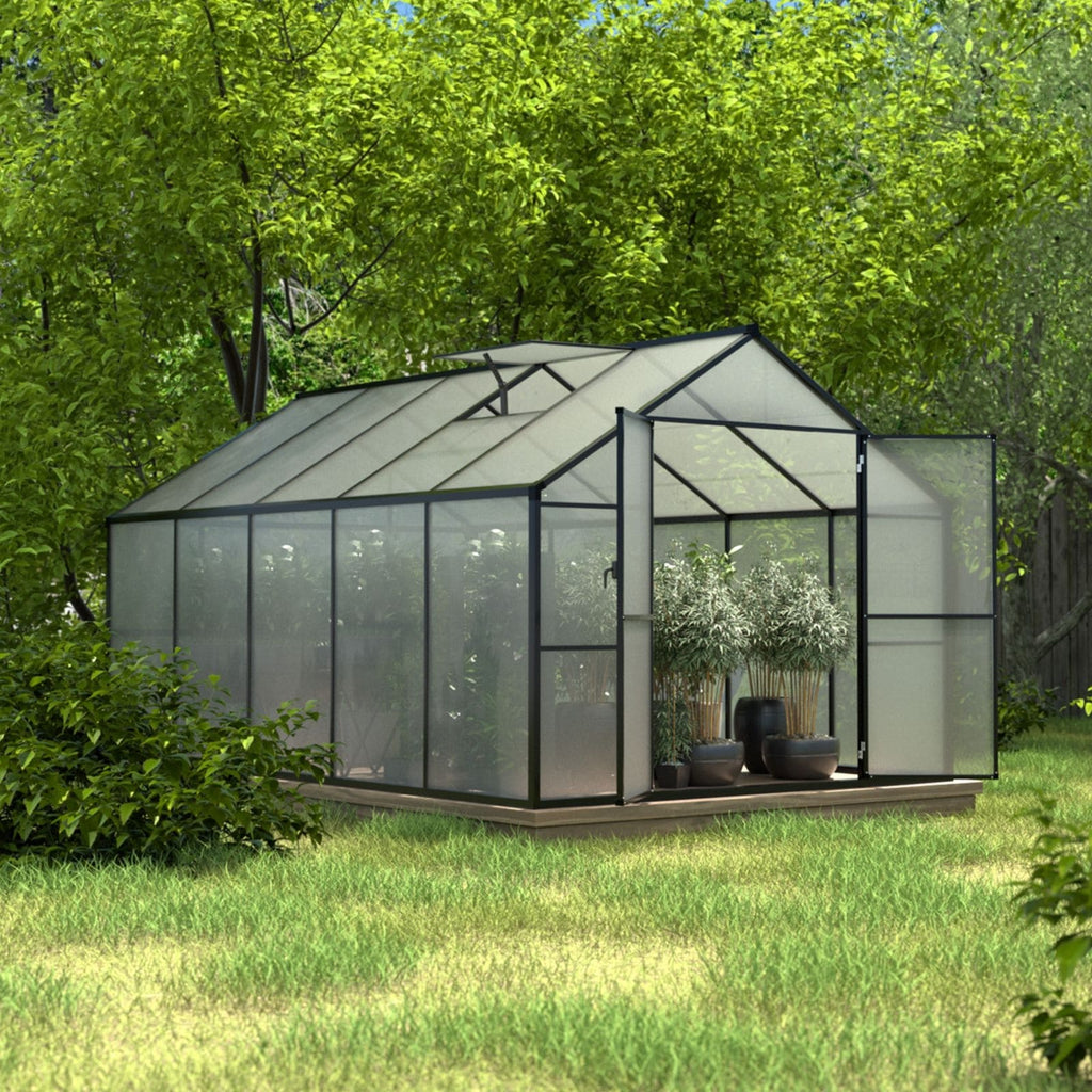 Serre de jardin en aluminium VEIKOUS avec ventilation de toit réglable et porte verrouillable, gris