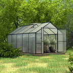 Serre de jardin en aluminium VEIKOUS avec ventilation de toit réglable et porte verrouillable, gris