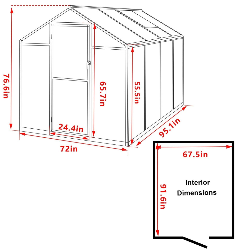 Serre de jardin en aluminium VEIKOUS avec ventilation de toit réglable et porte verrouillable, gris