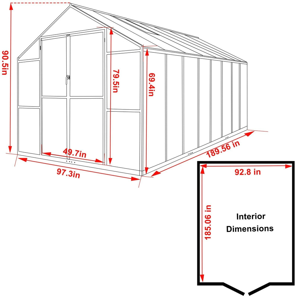 Serre de jardin en aluminium VEIKOUS avec ventilation de toit réglable et porte verrouillable, gris