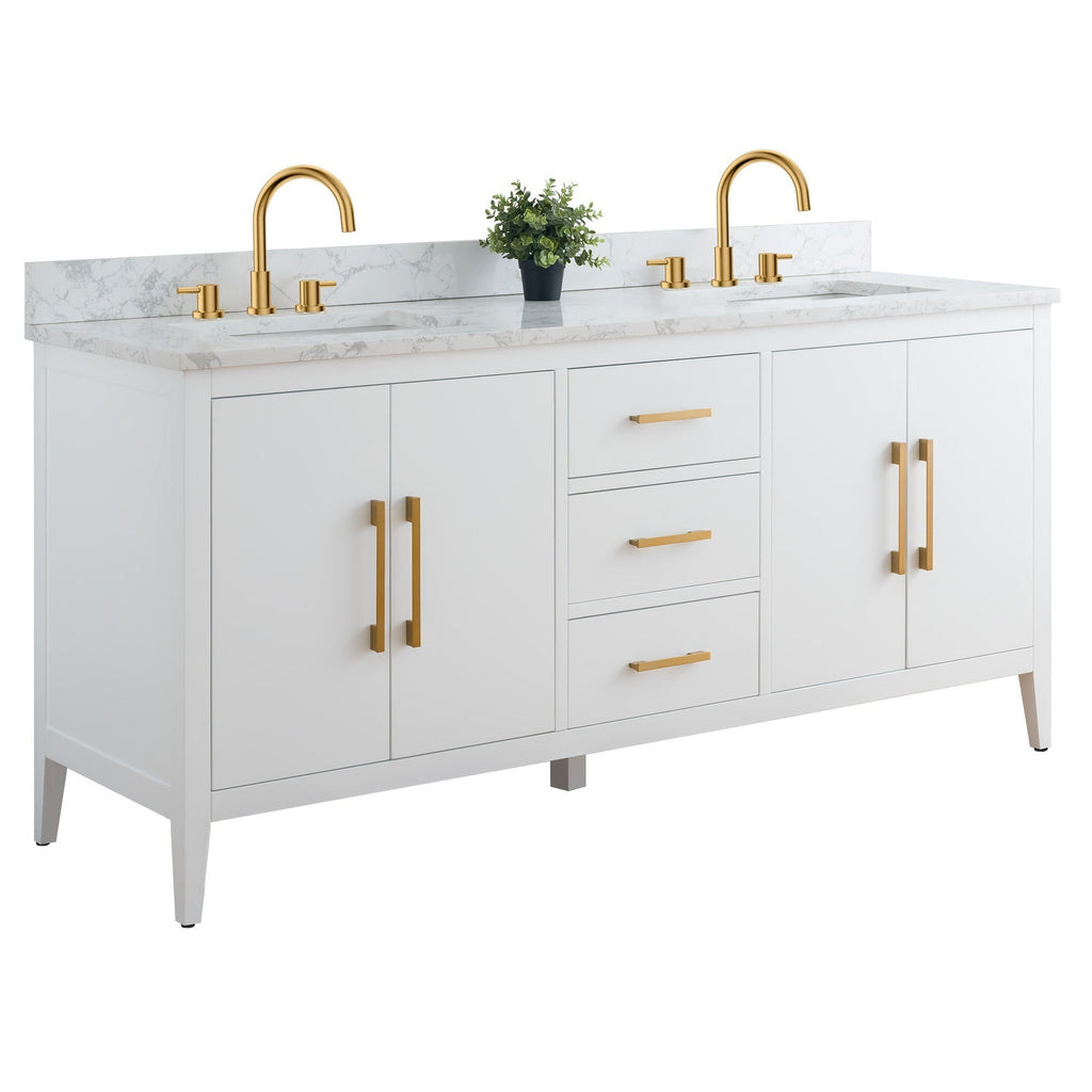 Meuble-lavabo double vasque Vanity Art 72 avec plateau en marbre reconstitué