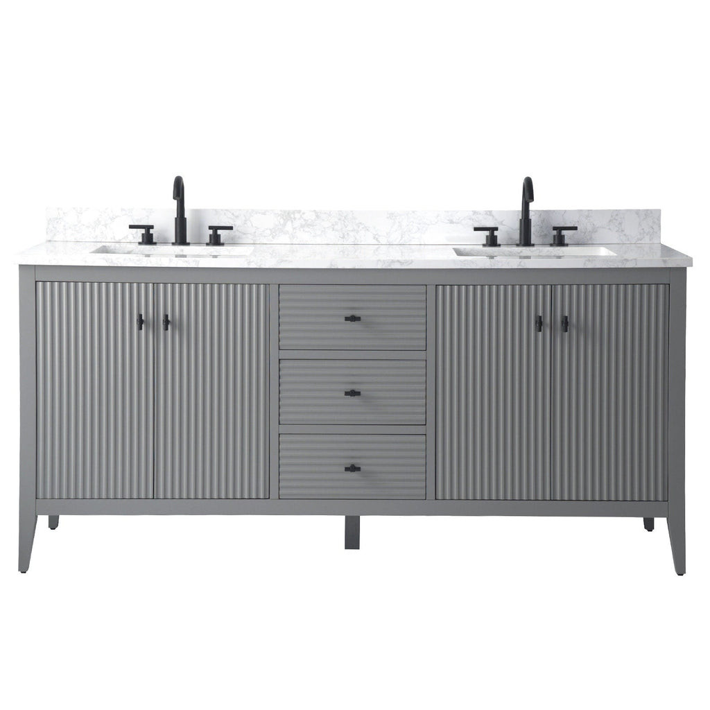 Meuble-lavabo double vasque Vanity Art 72 avec plateau en marbre reconstitué