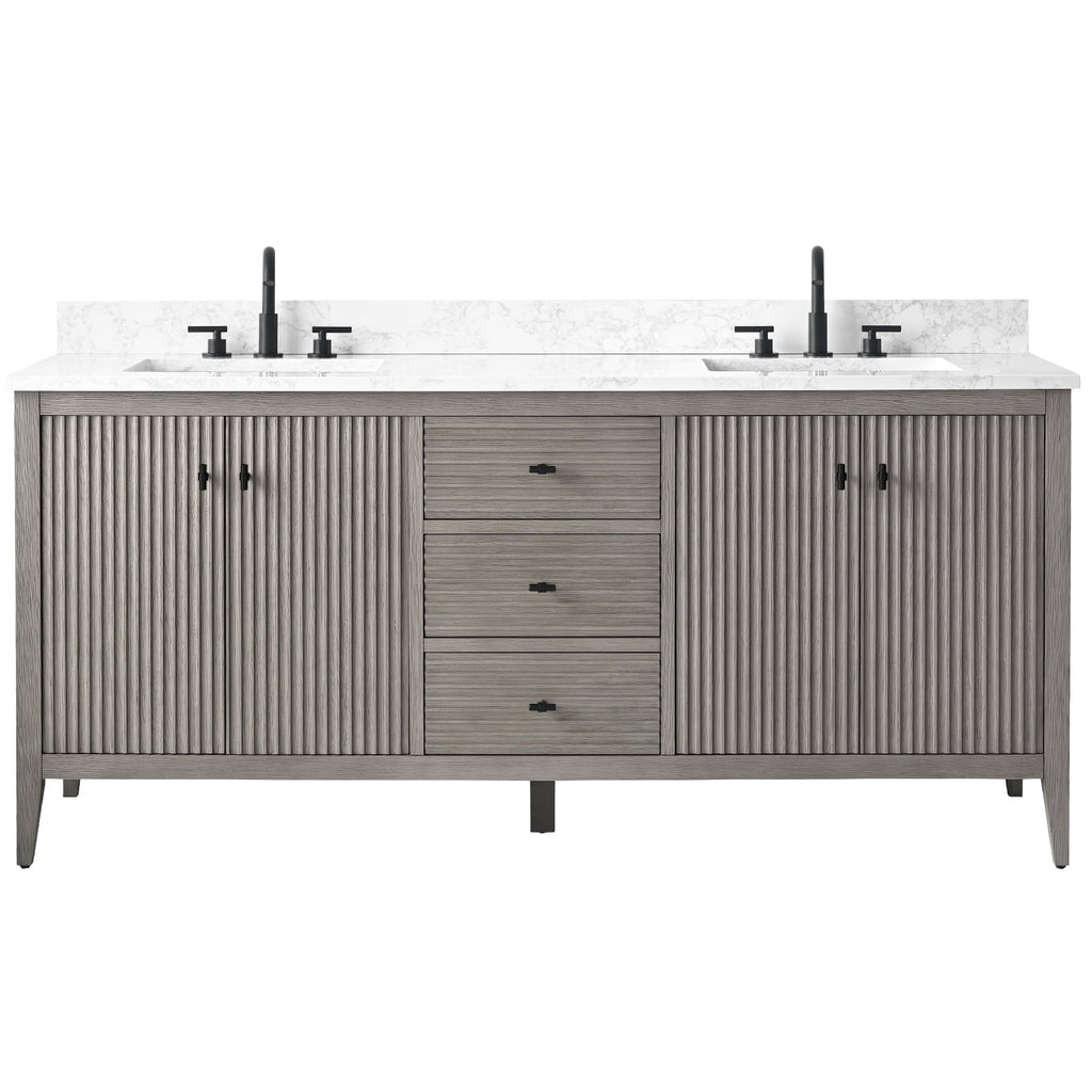 Meuble-lavabo double vasque Vanity Art 72 avec plateau en marbre reconstitué