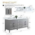 Meuble-lavabo double vasque Vanity Art 72 avec plateau en marbre reconstitué