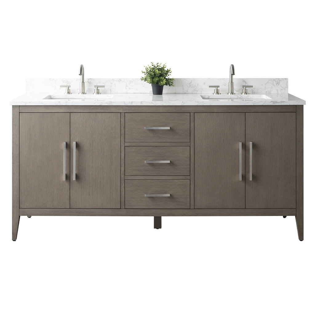 Meuble-lavabo double vasque Vanity Art 72 avec plateau en marbre reconstitué