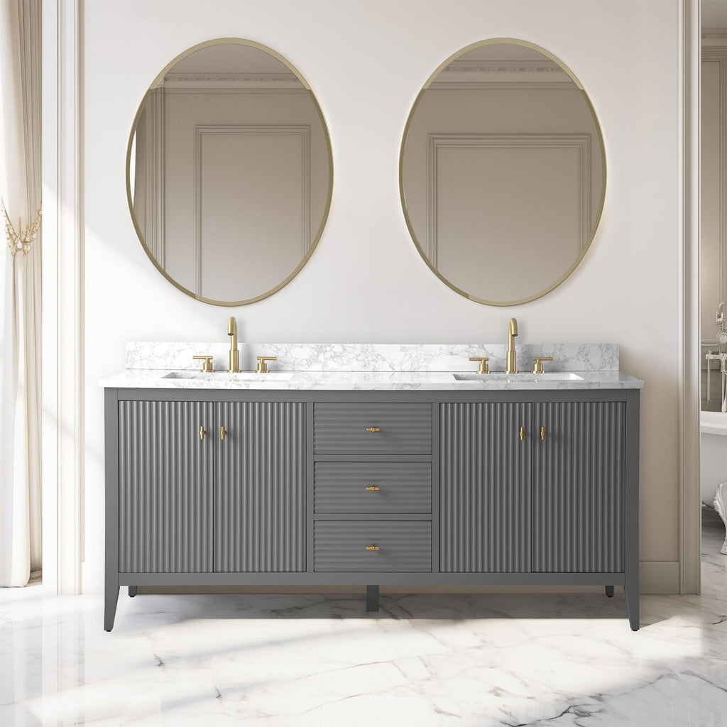 Meuble-lavabo double vasque Vanity Art 72 avec plateau en marbre reconstitué
