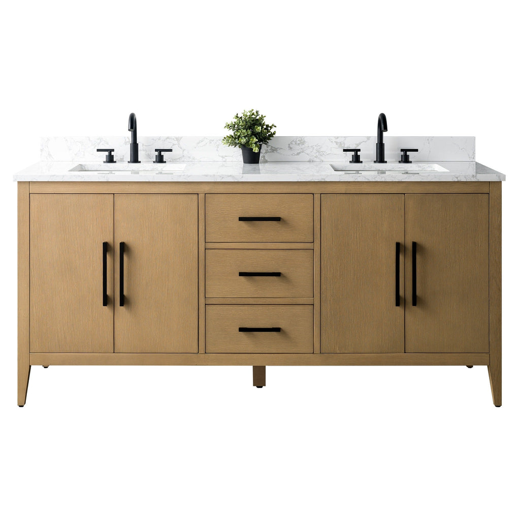Meuble-lavabo double vasque Vanity Art 72 avec plateau en marbre reconstitué