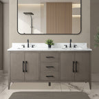 Meuble-lavabo double vasque Vanity Art 72 avec plateau en marbre reconstitué
