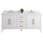 Meuble-lavabo double vasque Vanity Art 72 avec plateau en marbre reconstitué