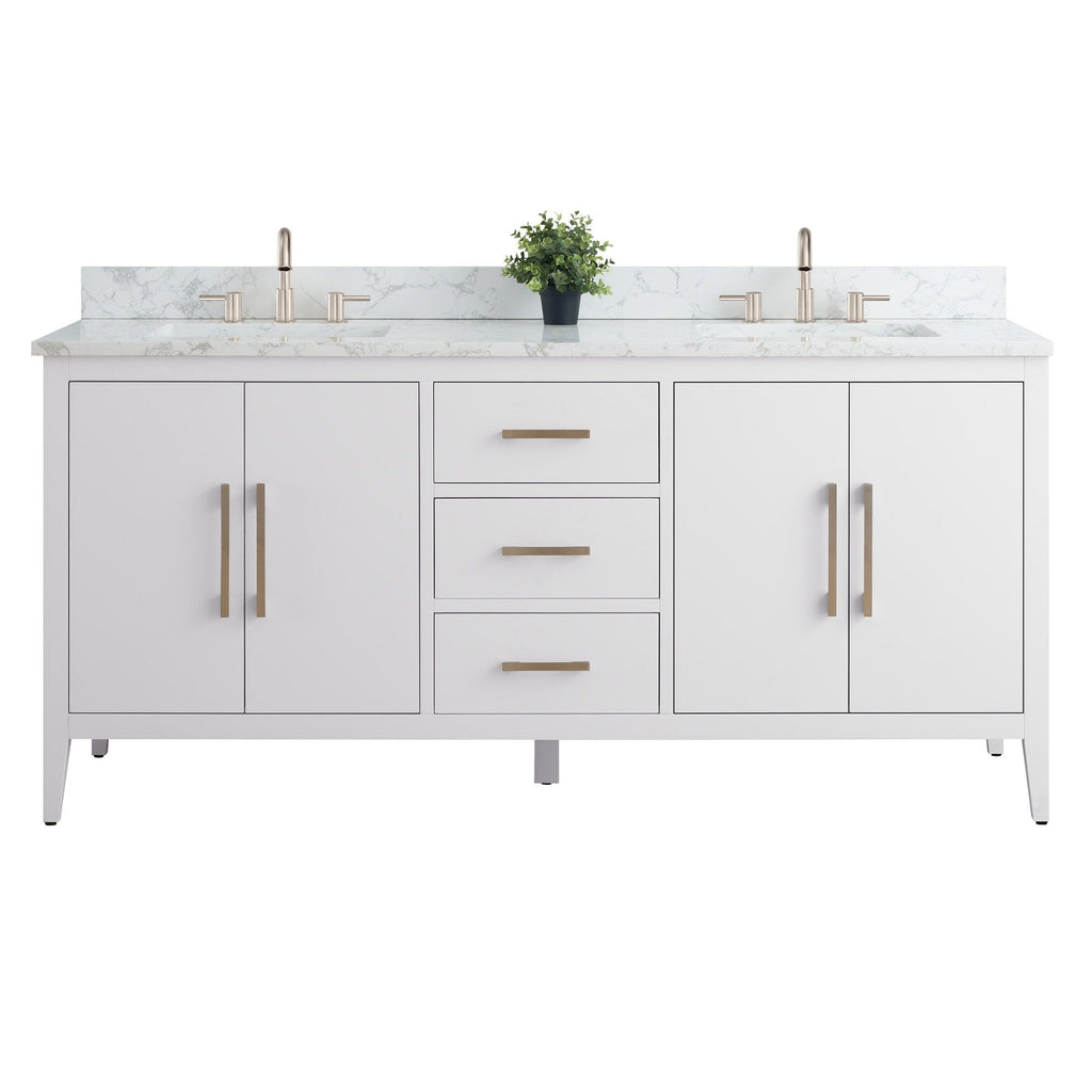 Meuble-lavabo double vasque Vanity Art 72 avec plateau en marbre reconstitué
