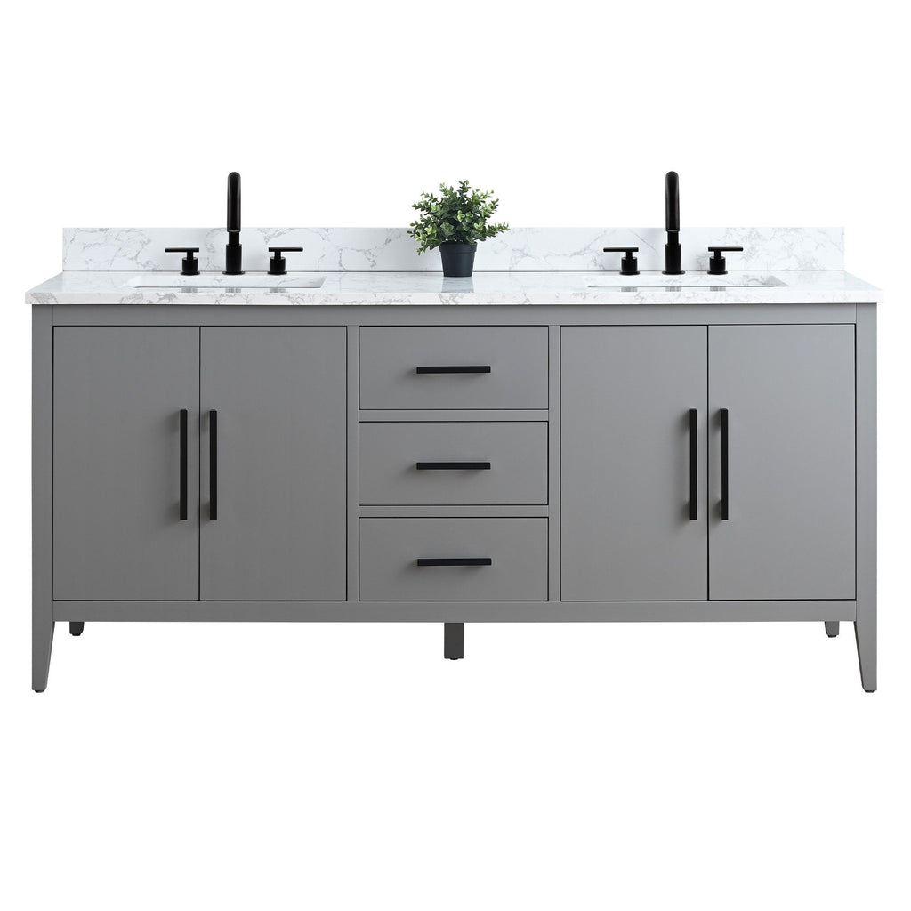 Meuble-lavabo double vasque Vanity Art 72 avec plateau en marbre reconstitué