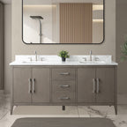 Meuble-lavabo double vasque Vanity Art 72 avec plateau en marbre reconstitué