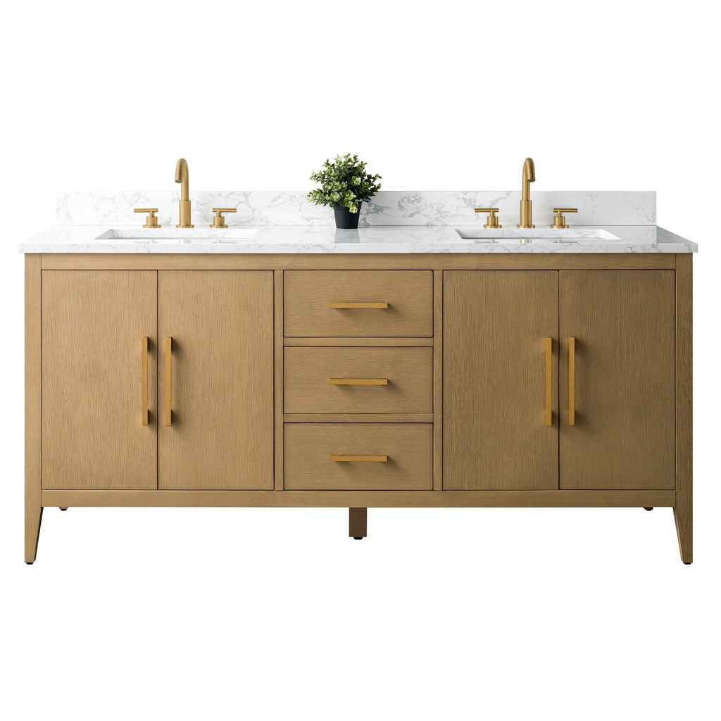 Meuble-lavabo double vasque Vanity Art 72 avec plateau en marbre reconstitué