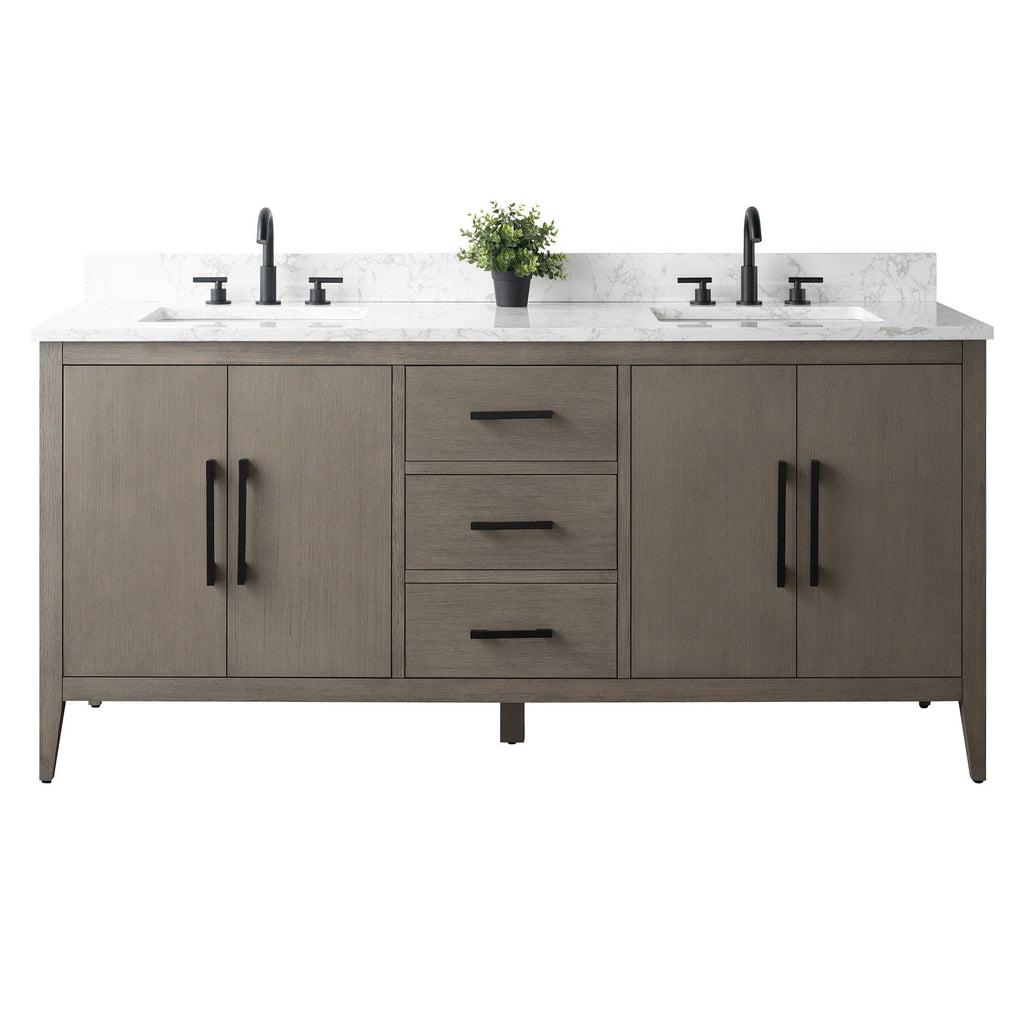 Meuble-lavabo double vasque Vanity Art 72 avec plateau en marbre reconstitué
