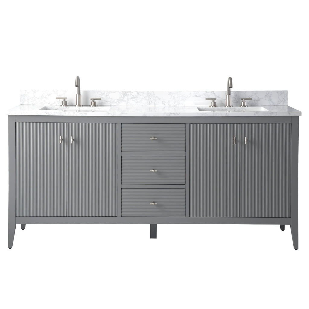 Meuble-lavabo double vasque Vanity Art 72 avec plateau en marbre reconstitué