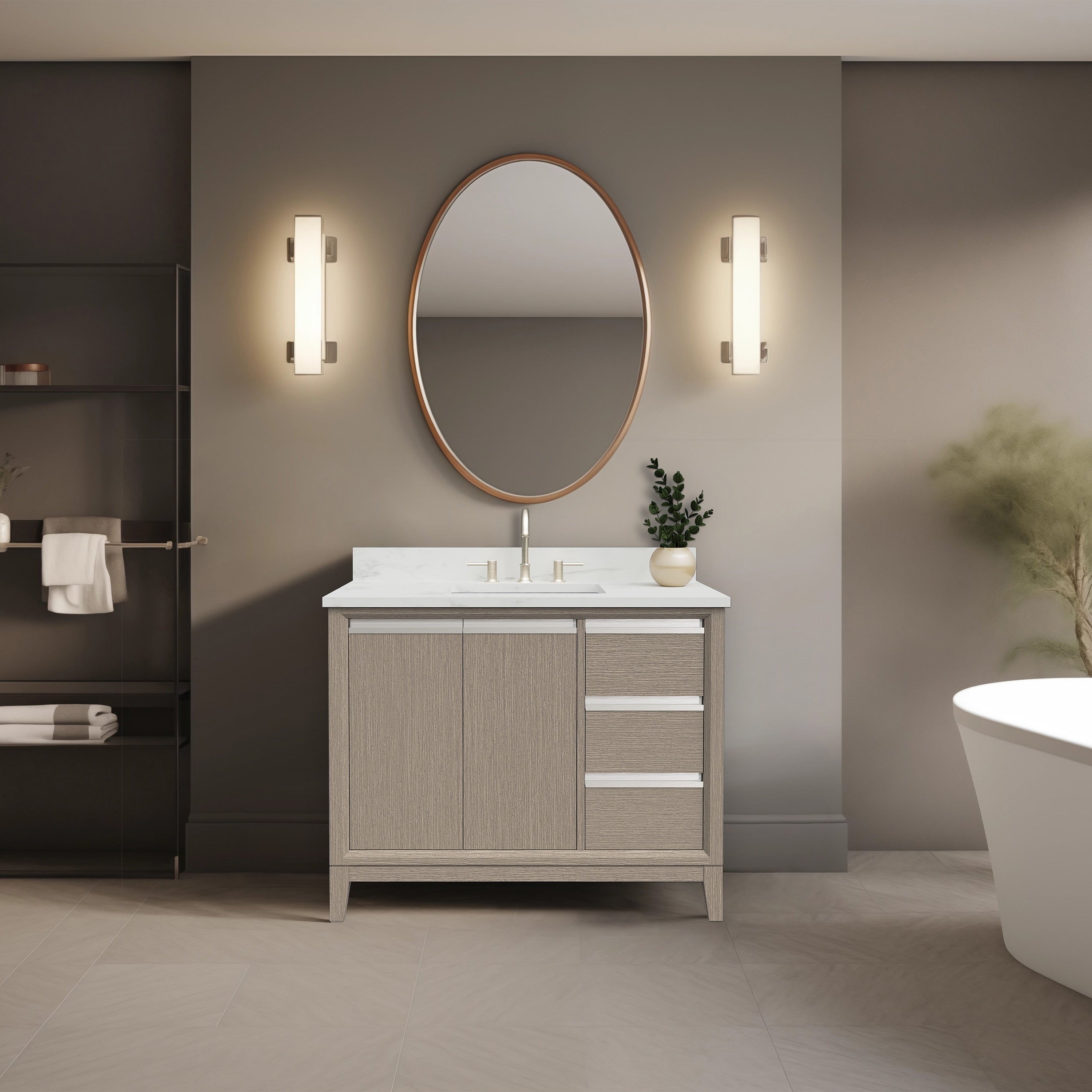 Meuble-lavabo de salle de bain Vanity Art avec lavabo en céramique et plateau en marbre reconstitué