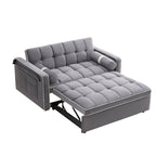 Canapé-lit convertible 2 places en velours de 55 pouces avec lit gigogne, inclinaison réglable, poches latérales et support pour téléphone