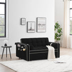 Canapé-lit convertible 2 places en velours de 55 pouces avec lit gigogne, inclinaison réglable, poches latérales et support pour téléphone