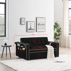 Canapé-lit convertible 2 places en velours de 55 pouces avec lit gigogne, inclinaison réglable, poches latérales et support pour téléphone