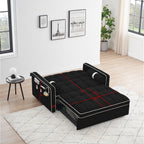 Canapé-lit convertible 2 places en velours de 55 pouces avec lit gigogne, inclinaison réglable, poches latérales et support pour téléphone