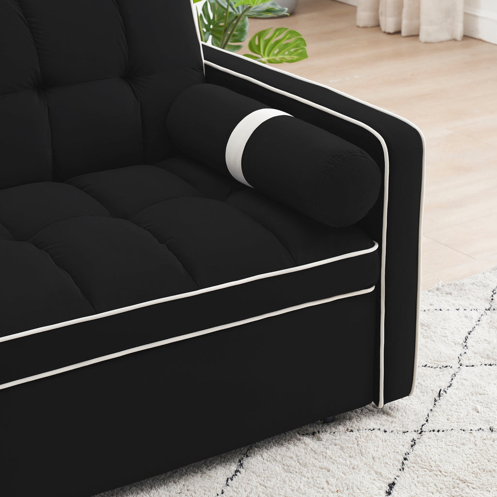 Canapé-lit convertible 2 places en velours de 55 pouces avec lit gigogne, inclinaison réglable, poches latérales et support pour téléphone