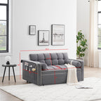 Canapé-lit convertible 2 places en velours de 55 pouces avec lit gigogne, inclinaison réglable, poches latérales et support pour téléphone