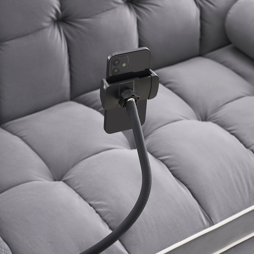 Canapé-lit convertible 2 places en velours de 55 pouces avec lit gigogne, inclinaison réglable, poches latérales et support pour téléphone