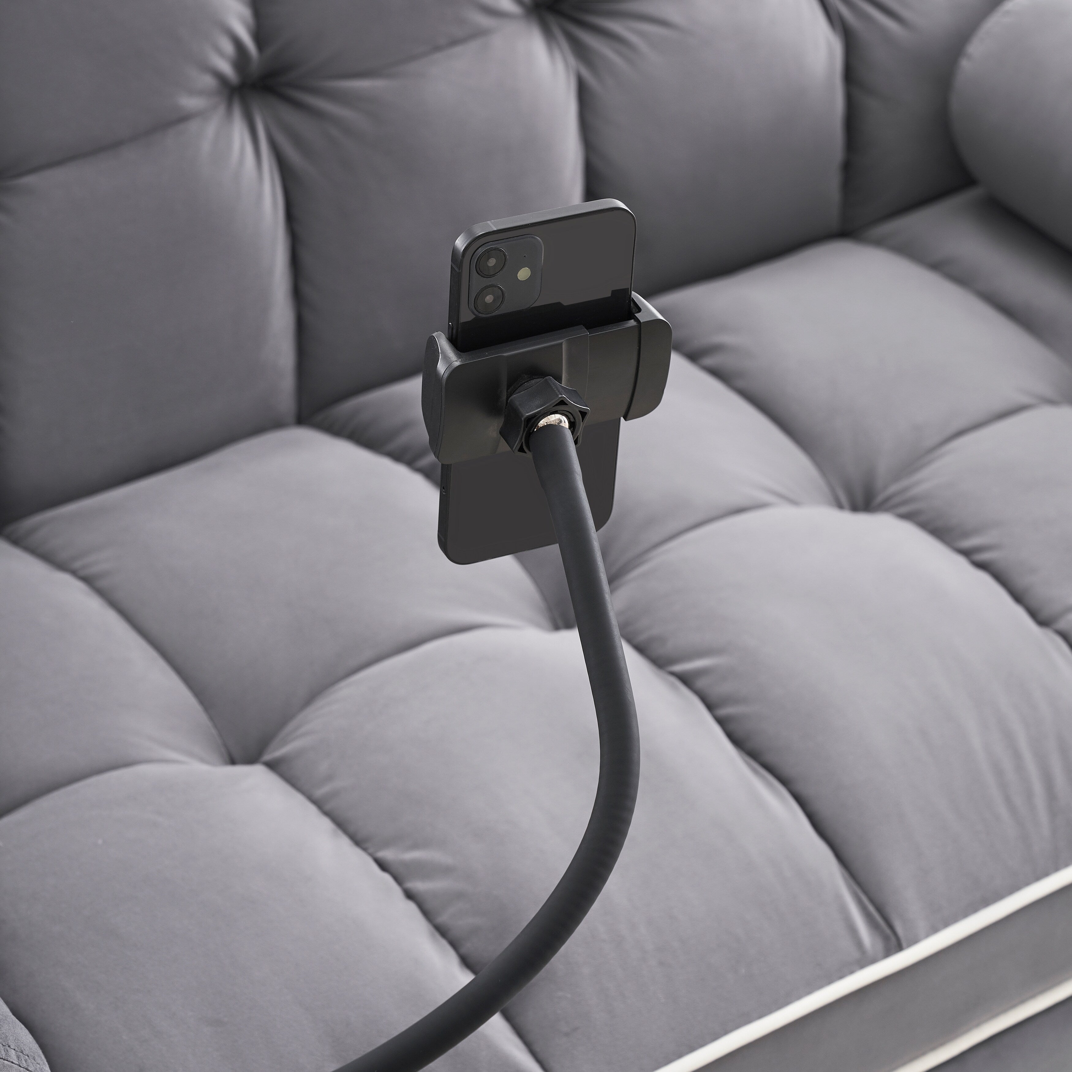 Canapé-lit convertible 2 places en velours de 55 pouces avec lit gigogne, inclinaison réglable, poches latérales et support pour téléphone