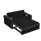 Canapé-lit convertible 2 places en velours de 55 pouces avec lit gigogne, inclinaison réglable, poches latérales et support pour téléphone