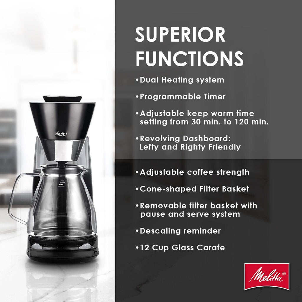 Cafetière filtre Vision Luxe 12 tasses avec tableau de bord rotatif