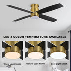 Ventilateur de plafond encastré WINGBO 44/52 pouces avec éclairage et télécommande, 4 pales réversibles
