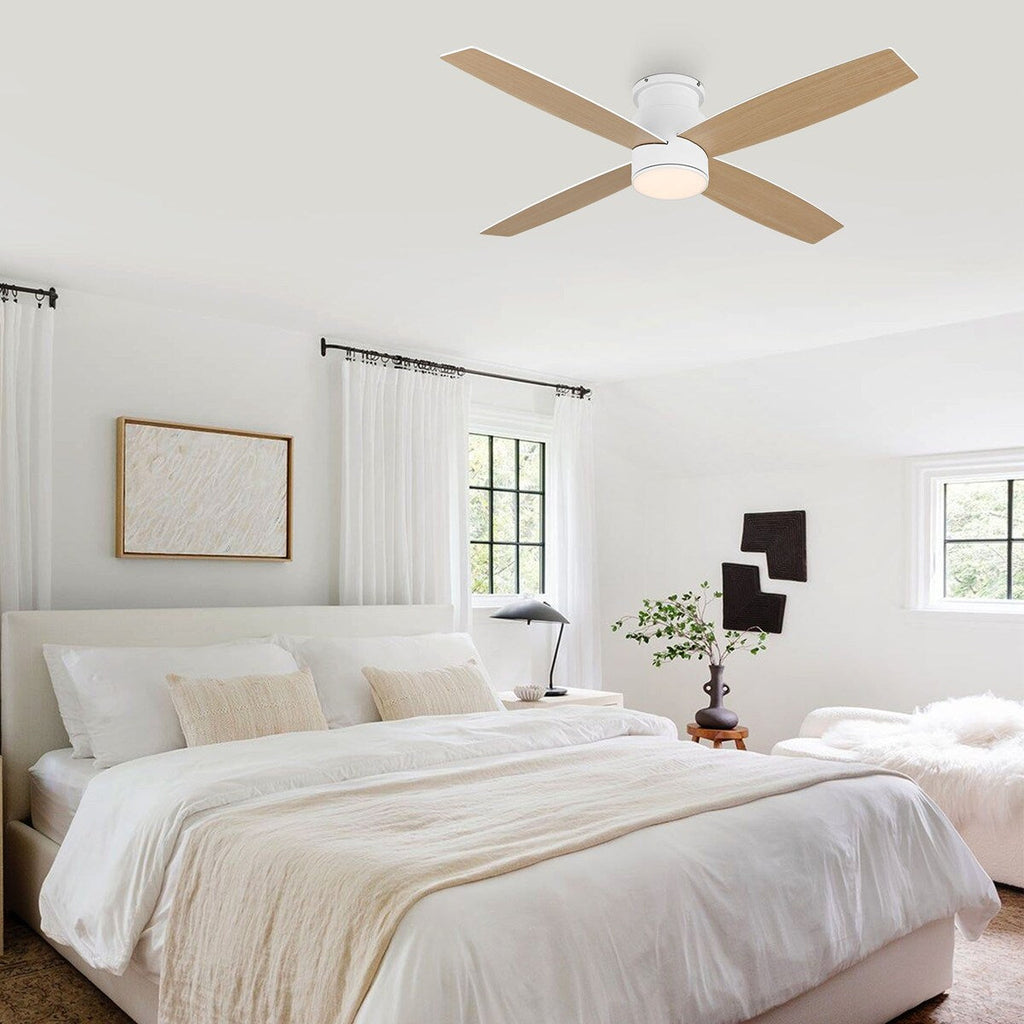Ventilateur de plafond encastré WINGBO 44/52 pouces avec éclairage et télécommande, 4 pales réversibles