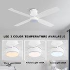 Ventilateur de plafond encastré WINGBO 44/52 pouces avec éclairage et télécommande, 4 pales réversibles