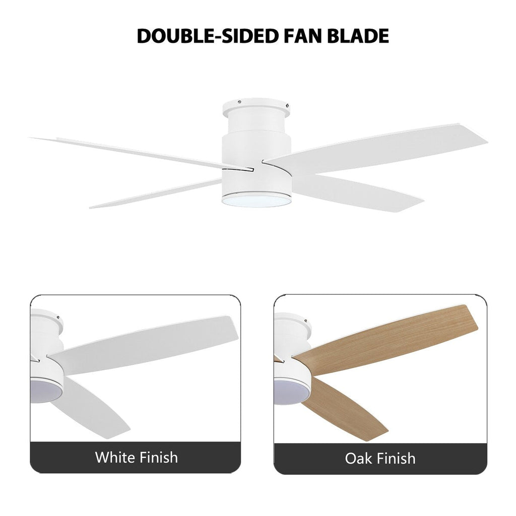 Ventilateur de plafond encastré WINGBO 44/52 pouces avec éclairage et télécommande, 4 pales réversibles