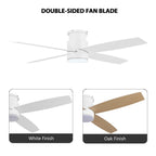 Ventilateur de plafond encastré WINGBO 44/52 pouces avec éclairage et télécommande, 4 pales réversibles