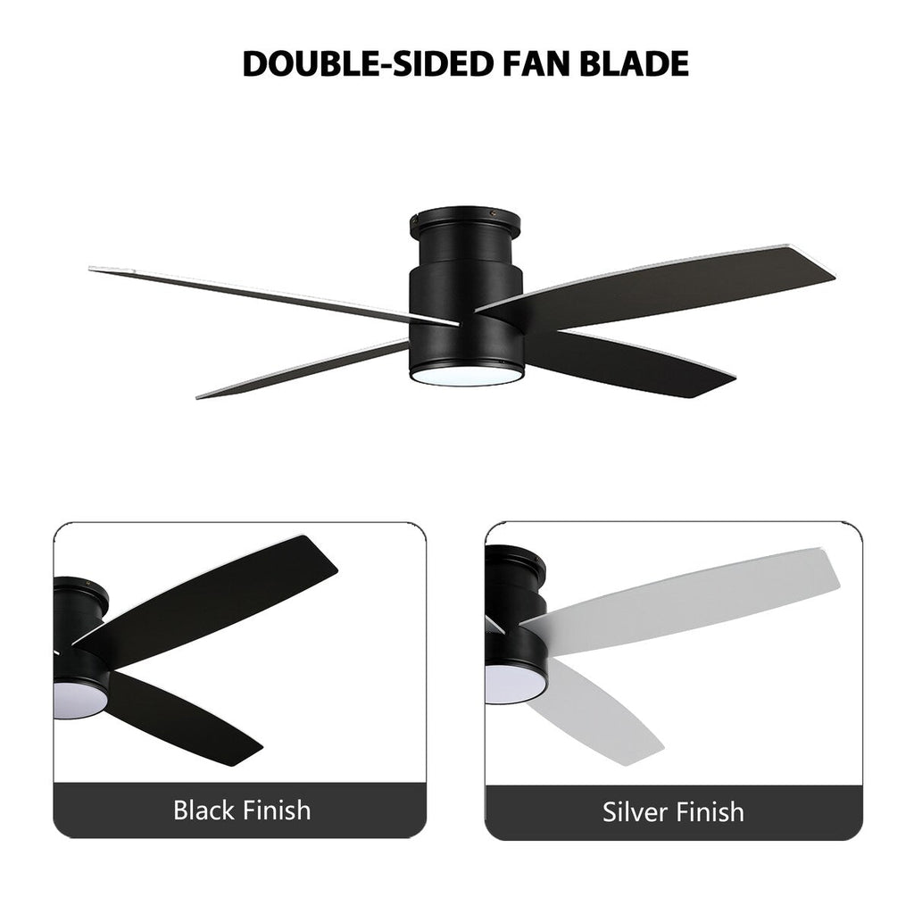 Ventilateur de plafond encastré WINGBO 44/52 pouces avec éclairage et télécommande, 4 pales réversibles