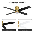 Ventilateur de plafond encastré WINGBO 44/52 pouces avec éclairage et télécommande, 4 pales réversibles