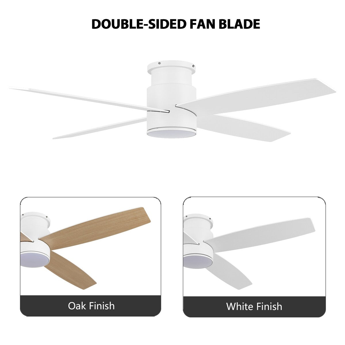 Ventilateur de plafond encastré WINGBO 44/52 pouces avec éclairage et télécommande, 4 pales réversibles